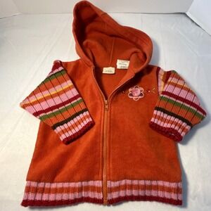 Vintage Arizona Jean Co Kids Orange Fleece Hoodie Flower Applique Size 12 Months